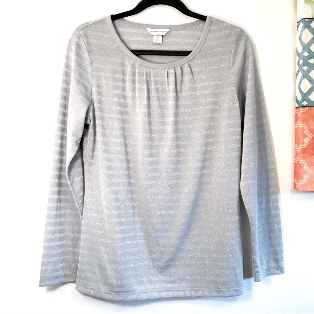 Christopher & Banks long sleeve metallic grey tee - Picture 1 of 7
